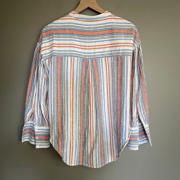 Veronica Beard Grove Striped Shirt Large Button Front Lightweight Gauzy Cotton - Picture 15 of 16